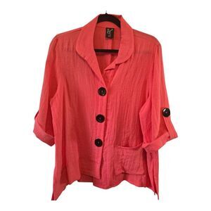CYRUS CORAL TOP JACKET NWOT 3/4 SLEEVES BOLD FRONT BACK BUTTONS COTTON MEDIUM